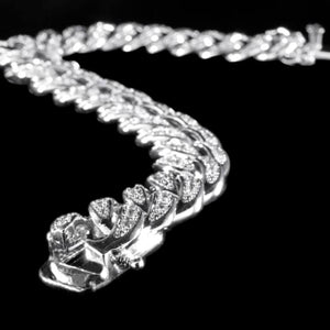 13mm Diamond Cuban Link Bracelet in White Gold