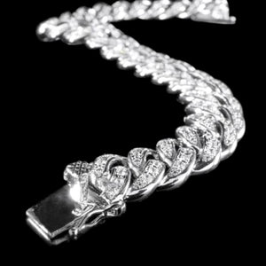 13mm Diamond Cuban Link Bracelet in White Gold