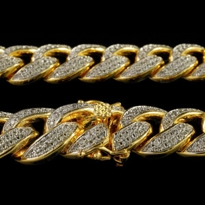 15mm Diamond 2 Row Miami Cuban Link Chain in Yellow Gold