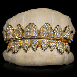 Solid Gold Iced CZ Grillz (Straight Setting)