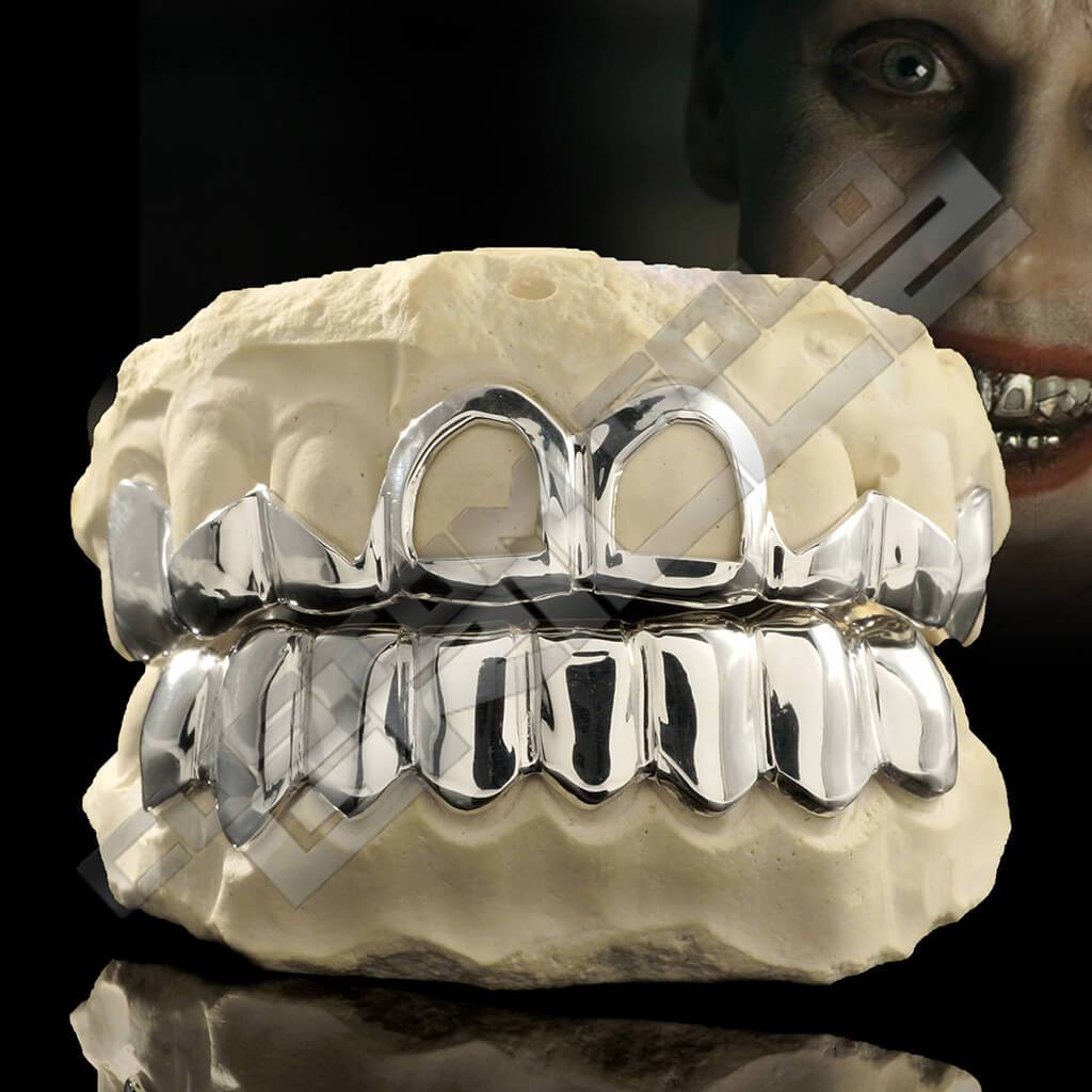 Solid Sterling Silver Teeth Joker Custom-Made Grillz Main with Joker on Background