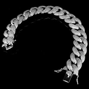 18mm Diamond 3 Row Iced Cuban Link Bracelet in White Gold