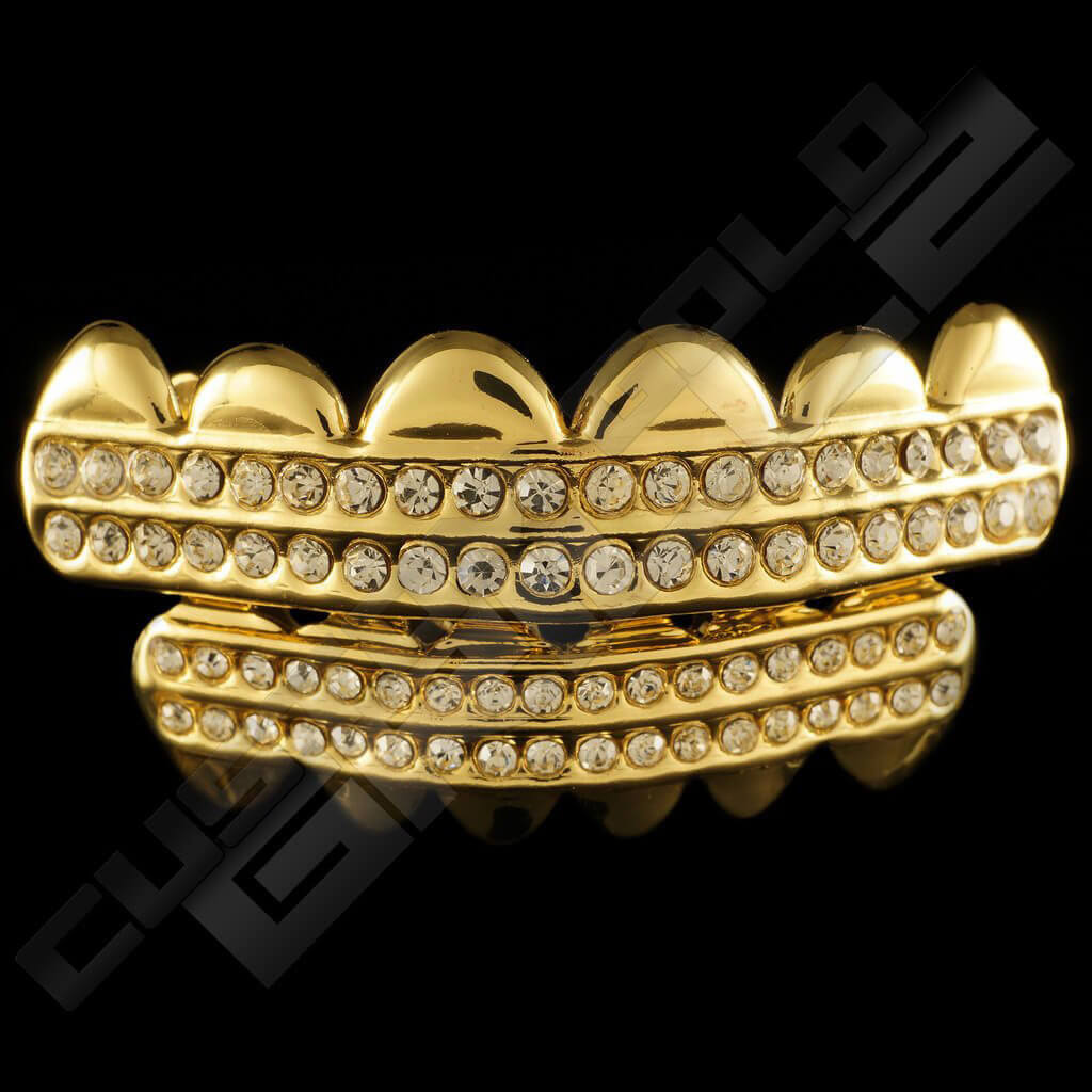 Gold Plated 2 Row Iced Out Gold Grillz Instantly-Made Main