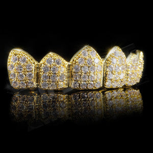 Gold Plated CZ Cluster Premium Grillz Instantly-Made Top Side View