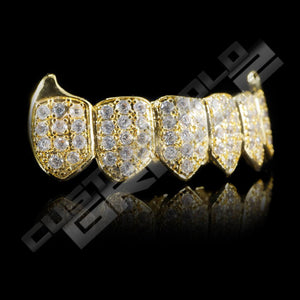 Gold Plated Fanged CZ Cluster Premium Grillz Instantly-Made Bottom Side View