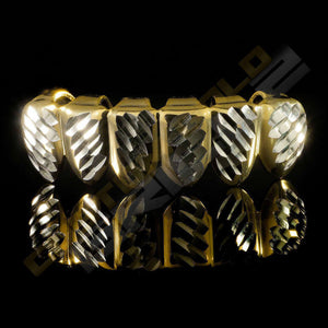 Gold Plated Silver Diamond Cut Grillz Instantly-Made Bottom Front View