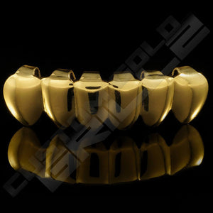 Gold Plated Vampire Fang Grillz Instantly-Made Bottom Front View