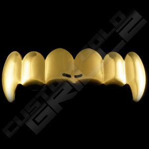 Gold Plated Vampire Fang Grillz Instantly-Made Top Front View