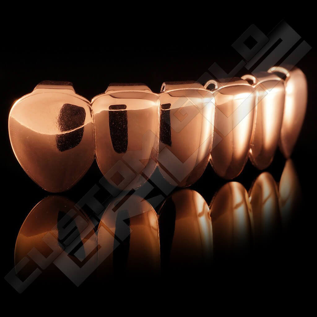 Rose Gold Plated 6 Tooth Premium Grillz Instantly-Made Bottom Side View