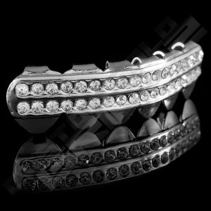 Silver Plated 2 Row Iced Out Grillz Instantly-Made Bottom Side View