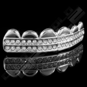 Silver Plated 2 Row Iced Out Grillz Instantly-Made Top Side View