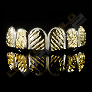 Silver Plated Gold Diamond Cut Grillz Instantly-Made Top Front View