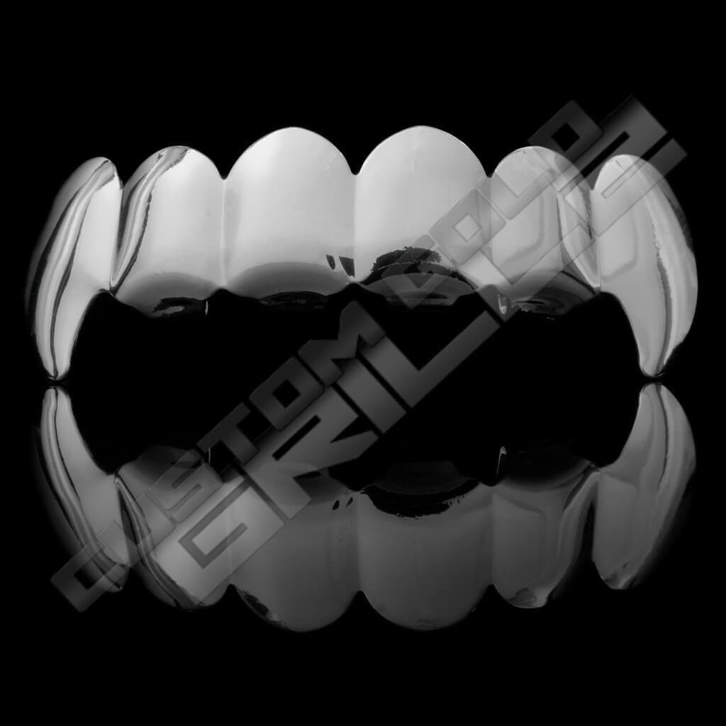 Silver Plated Vampire Fangs Grillz Instantly-Made Top Front View