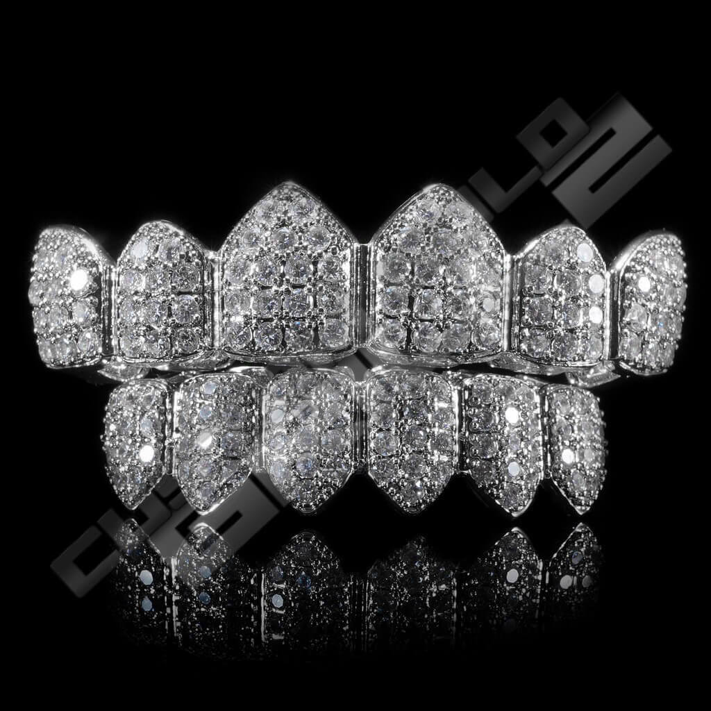 White Gold Plated CZ Cluster Premium Grillz Instantly-Made Main
