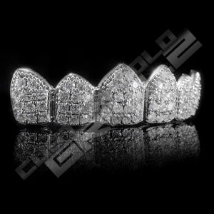 White Gold Plated CZ Cluster Premium Grillz Instantly-Made Top Side View