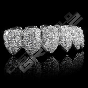 White Gold Plated CZ Cluster Premium Grillz Instantly-Made Bottom Side View
