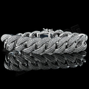 15mm Diamond 2 Row Iced Cuban Link Bracelet in White Gold