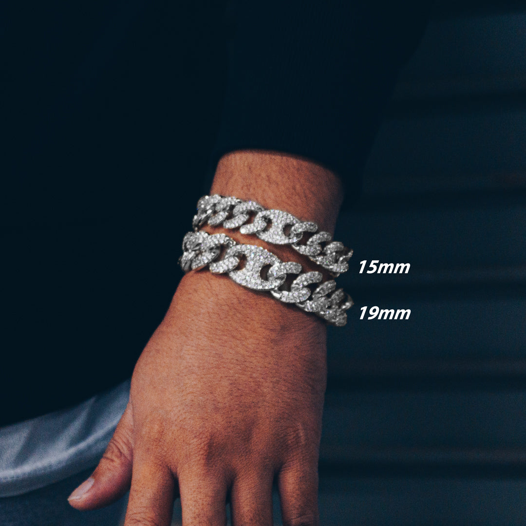 15mm/19mm Diamond Mariner Cuban Bracelet in White Gold