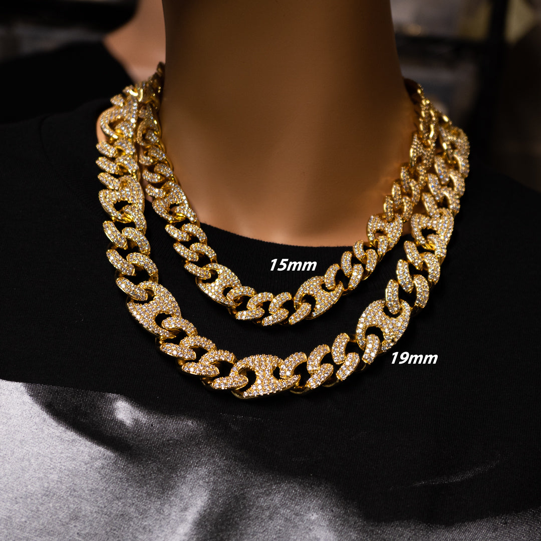 15mm/19mm Diamond Mariner Cuban Chain in Yellow Gold