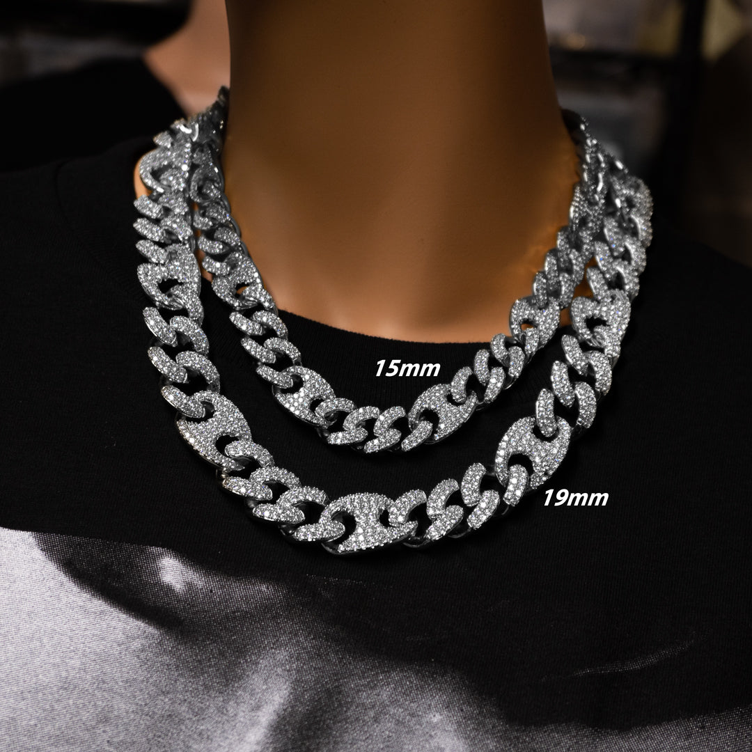 15mm/19mm Diamond Mariner Cuban Chain in Solid Sterling Silver