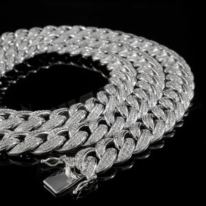 15mm Diamond 2 Row Miami Cuban Link Chain in White Gold