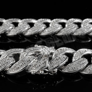 15mm Diamond 2 Row Miami Cuban Link Chain in White Gold