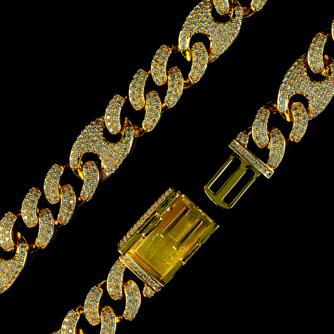 15mm/19mm Diamond Mariner Cuban Chain in Yellow Gold