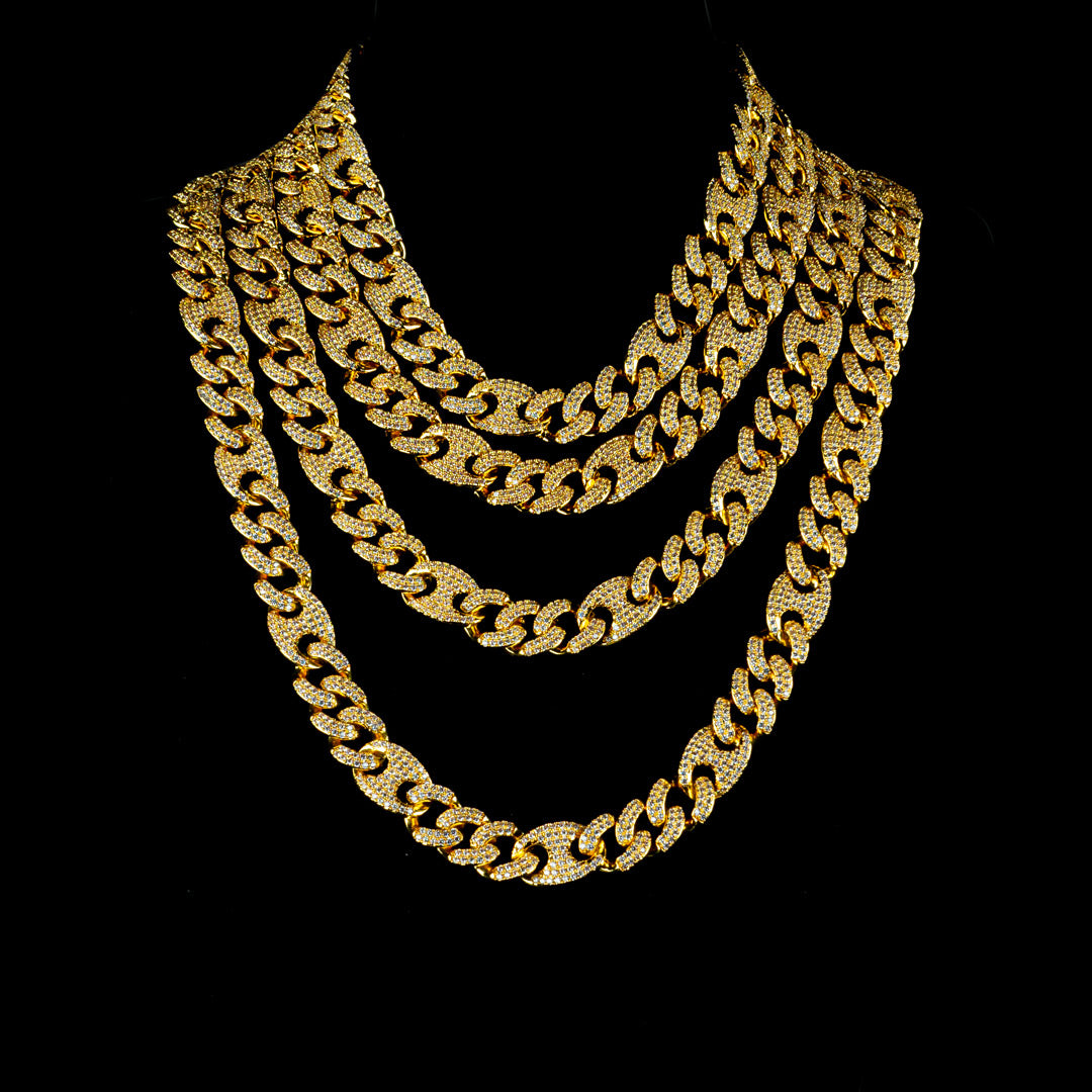 15mm/19mm Diamond Mariner Cuban Chain in Yellow Gold