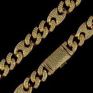 15mm/19mm Diamond Mariner Cuban Chain in Yellow Gold