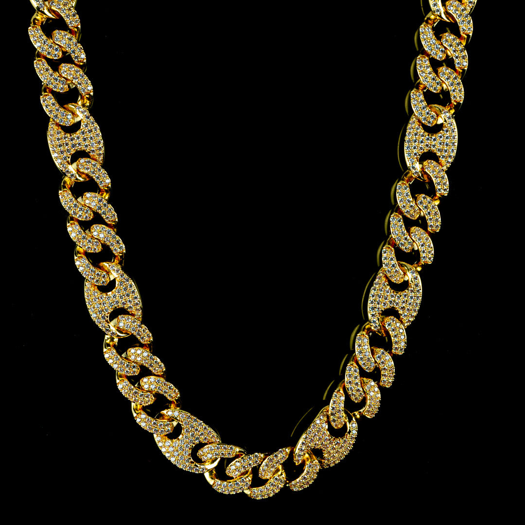 15mm/19mm Diamond Mariner Cuban Chain in Yellow Gold
