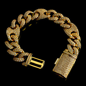 15mm/19mm Diamond Mariner Cuban Bracelet in Yellow Gold