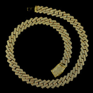 13mm Diamond Prong Set Cuban Chain in Yellow Gold