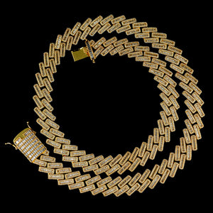 19mm Diamond Baguette Cuban Chain in Yellow Gold