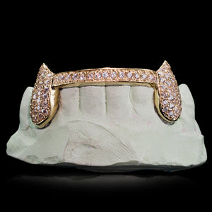 Solid Gold Natural Diamond Iced 6 Teeth Connecting Bridge Grillz Bar