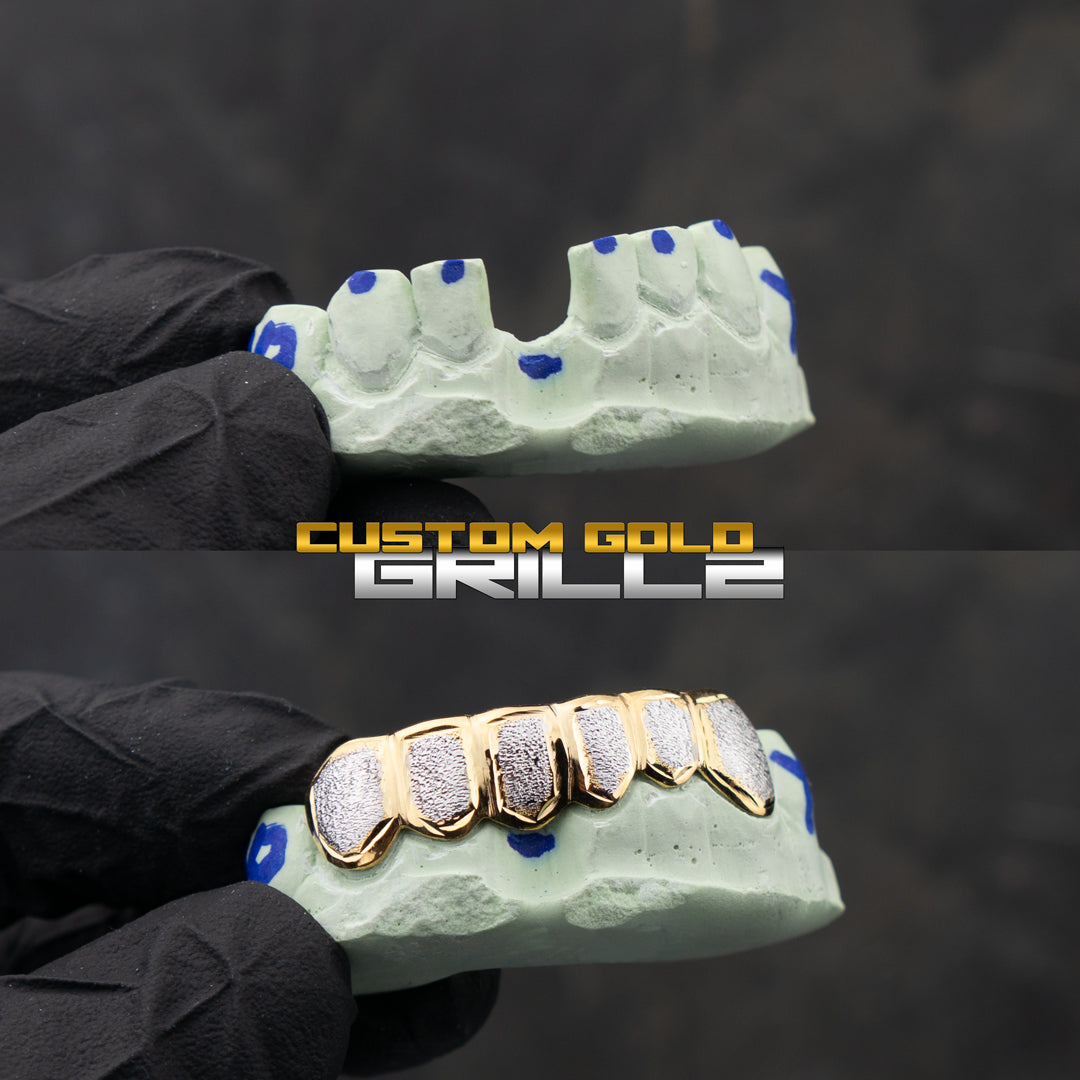 Solid Gold Two Tone Diamond Dust Grillz