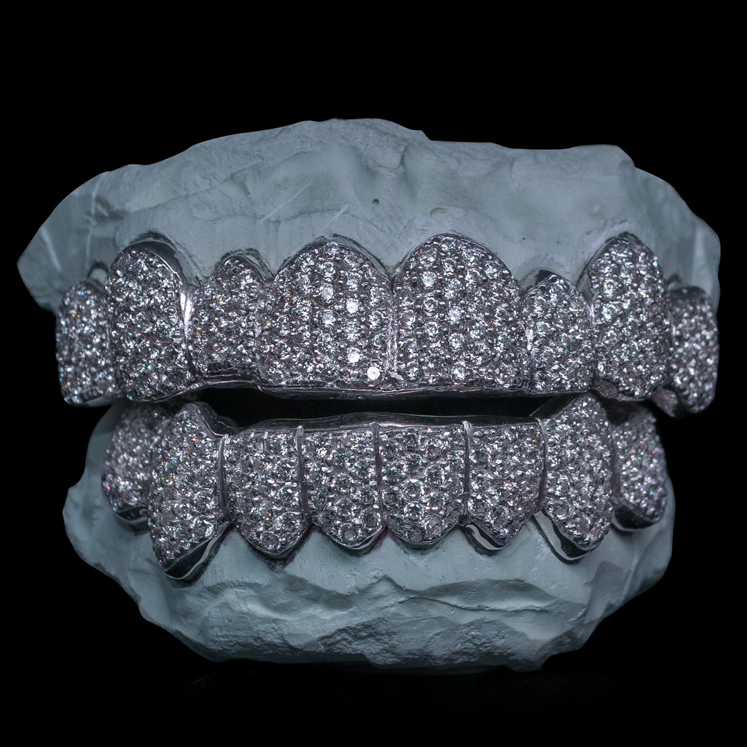 Fully Iced Out ZigZag Set with Moissanites Grillz silver white gold
