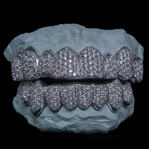 Fully Iced Out ZigZag Set with Moissanites Grillz silver white gold 
