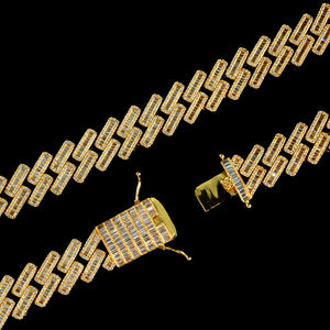 19mm Diamond Baguette Cuban Bracelet in Yellow Gold