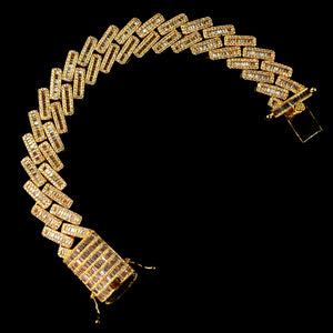 19mm Diamond Baguette Cuban Bracelet in Yellow Gold