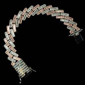 19mm Diamond Baguette Cuban Bracelet in Two Tone Rose Gold and White Gold