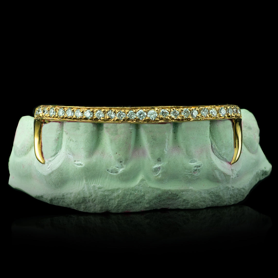 Shell Grill Bridge Solid and Iced Bridge Diamond Bar Grillz - Custom Gold Grillz