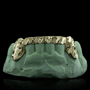 Solid Gold 6 Teeth Nugget Cut With Connecting Bridge Grillz Bar