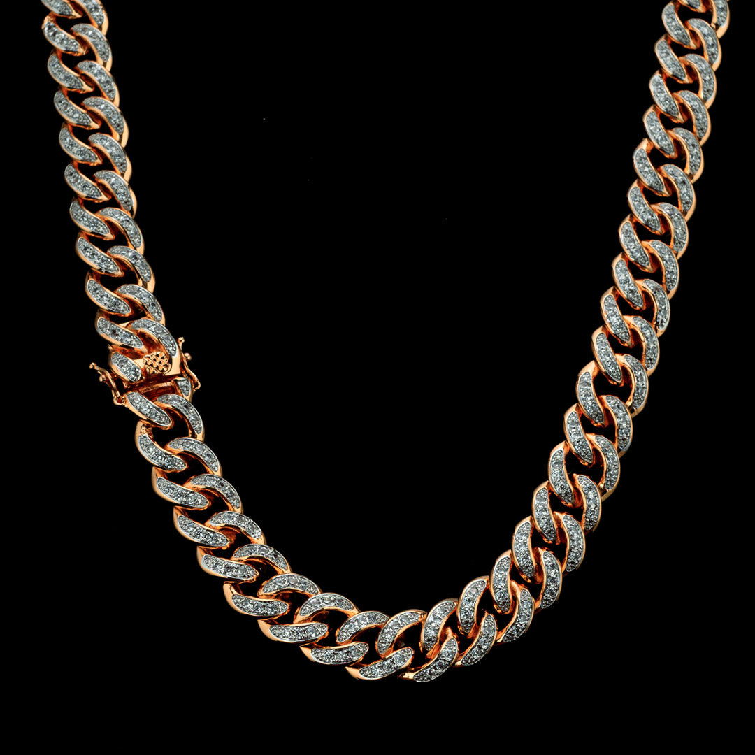 13mm Diamond Cuban Chain in Rose Gold
