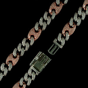 15mm/19mm Diamond Mariner Cuban Chain in Two Tone Rose Gold and White Gold
