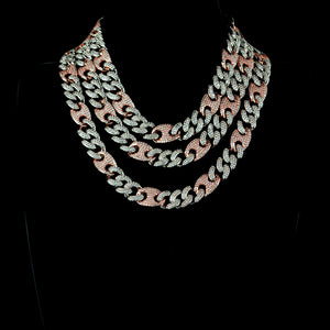 15mm/19mm Diamond Mariner Cuban Chain in Two Tone Rose Gold and White Gold