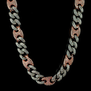15mm/19mm Diamond Mariner Cuban Chain in Two Tone Rose Gold and White Gold