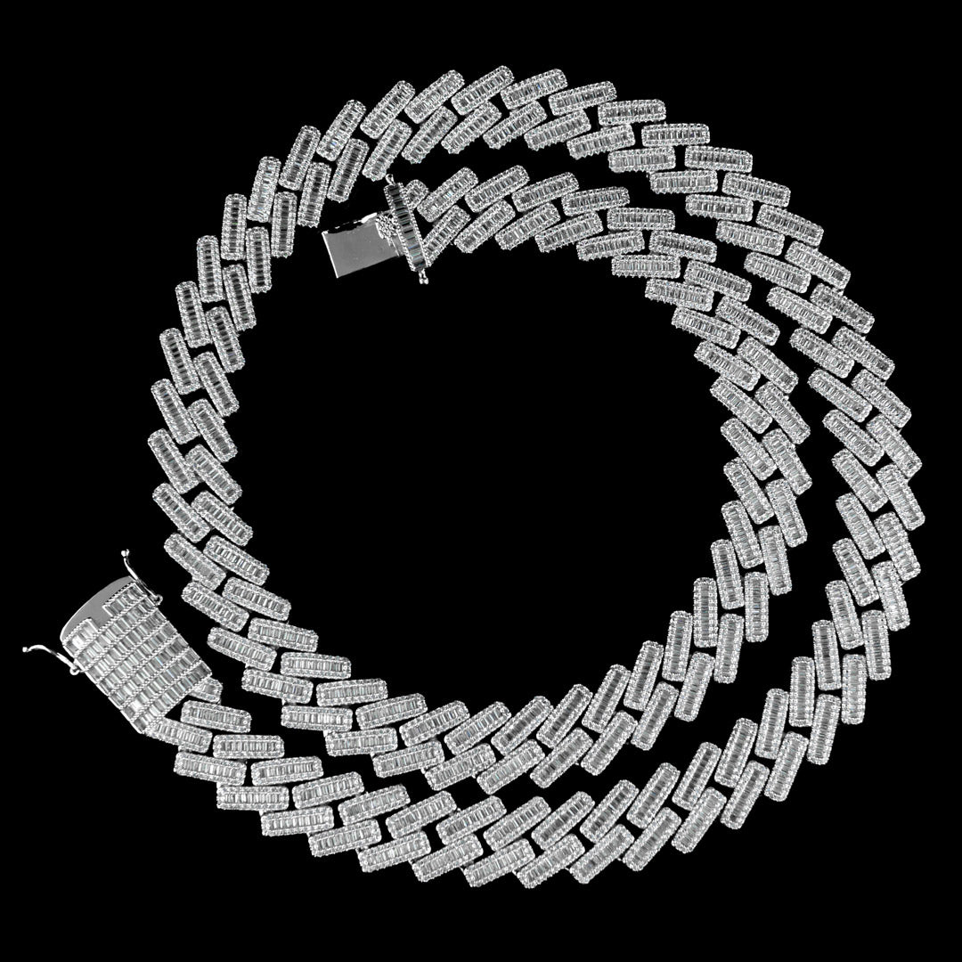 19mm Diamond Baguette Cuban Chain in White Gold