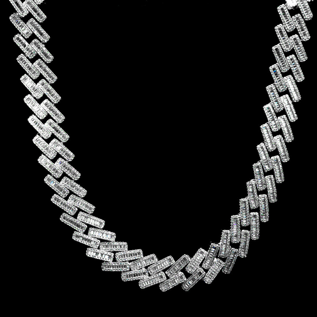 19mm Diamond Baguette Cuban Chain in White Gold