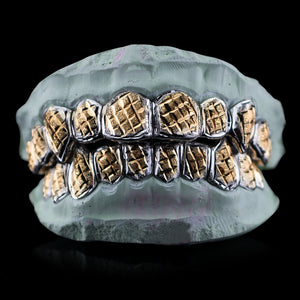 Solid Two Tone White Gold Diamond Cut with Diamond Dust Grillz