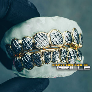 Solid Two Tone Gold Diamond Cut with Diamond Dust Grillz